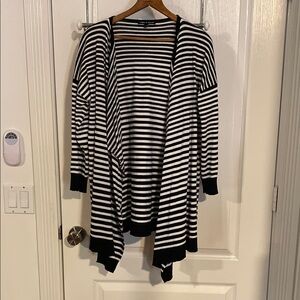 Striped Black and White cable & gauge cardigan